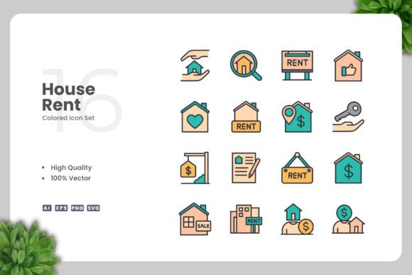 A Designer's Review: House Rent Color Icons for Brand Graphics