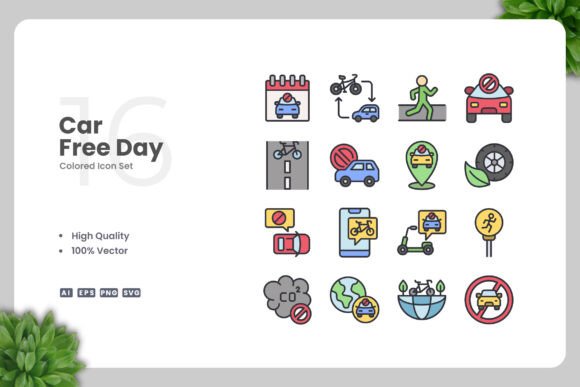 A Designer’s Take on Car Free Day Color Icons for Business Branding