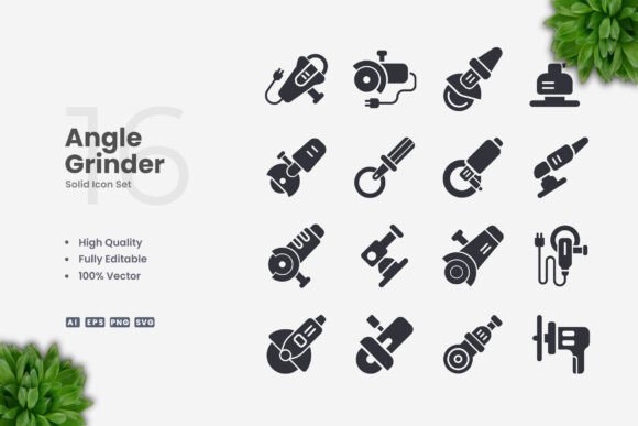 Angle Grinder Solid Icons: Icon Graphics for Craft