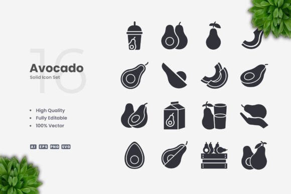Avocado Solid Icons: Fresh Graphics & Icons for Sellers