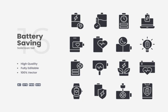 Battery Saving Solid Icons: Smart Graphics for Handmade Sellers