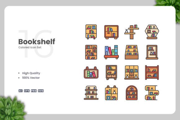 Bookshelf Color Icons: A Versatile Graphic Asset