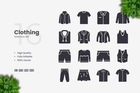 Clothing Solid Icons for Embroidered Projects