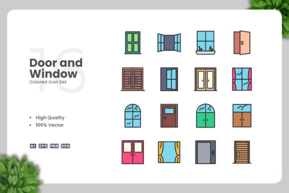 Door and Window Color Icons: A Versatile Graphic Design Asset