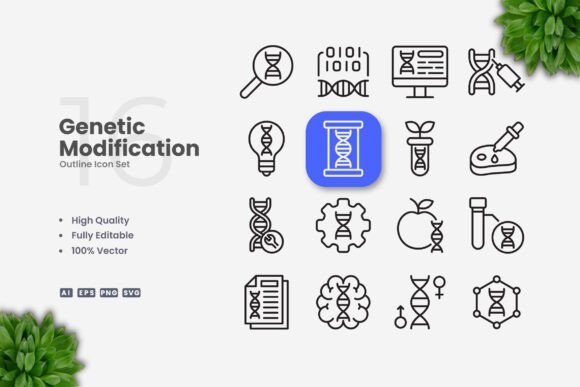 Genetic Modification Icons: Clean Editorial Graphics