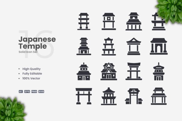 Japanese Temple Solid Icons: A Graphics Set for Refined Projects
