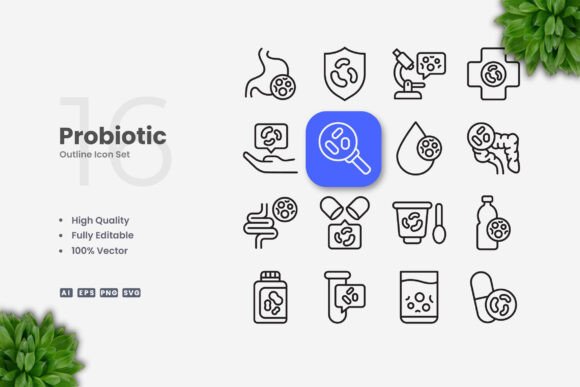 Probiotic Icons: Versatile Graphics for Digital Sellers