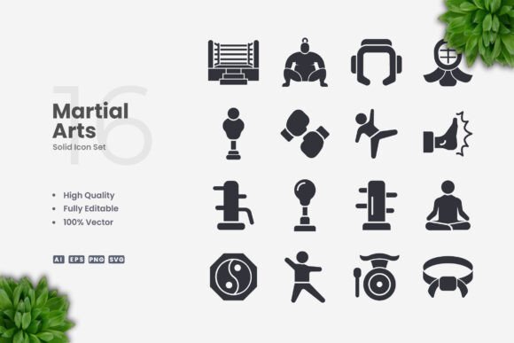Solid Martial Arts Icons for Modern Branding